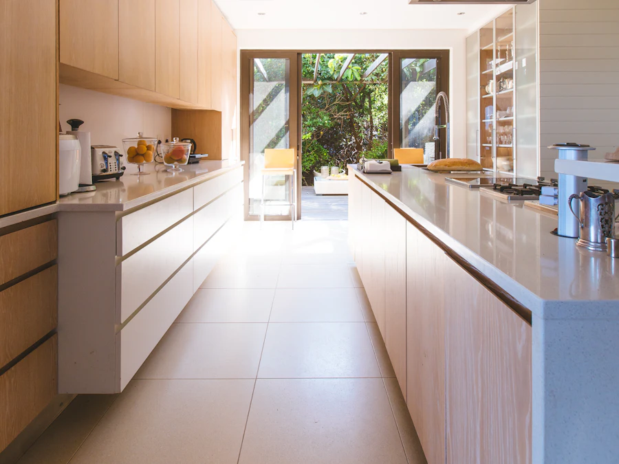 After: a cleared and deep cleaned kitchen with wiped counters